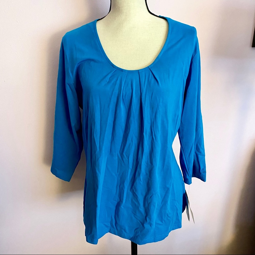 NWT Azure Knit Top Cabela's Blue Lg Gathered Yoke
